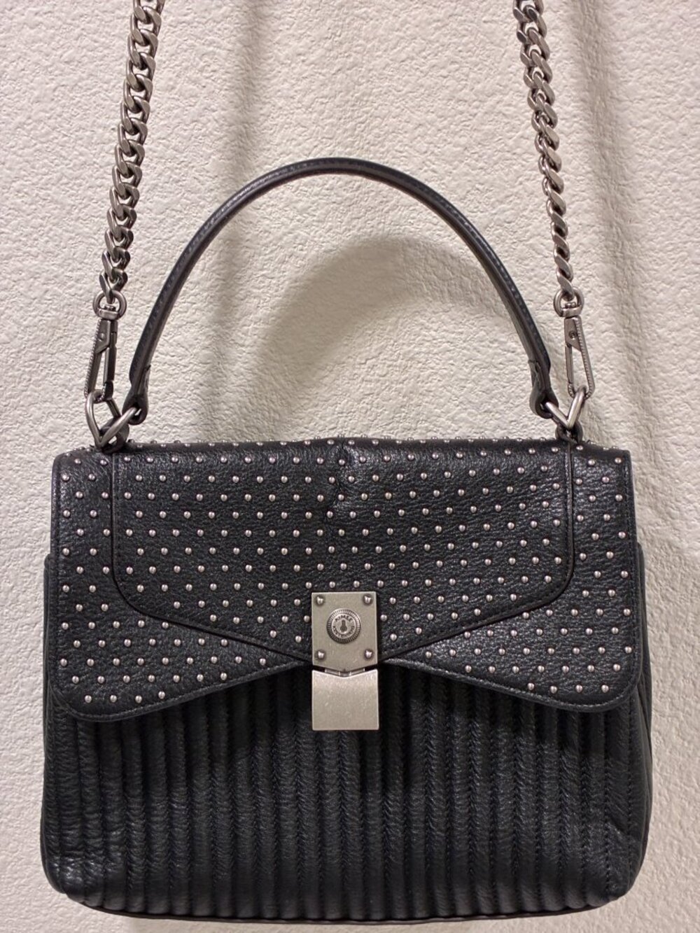 Studded Black Leather Shoulder Bag - Women